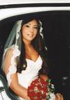 Close up of bride sitting in limo after arrival